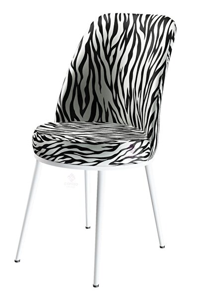 Canisa Kor Serisi 70x114 Açılabilir Mutfak Masası Takımı Beyaz Masa 4 Zebra Desen Sandalye