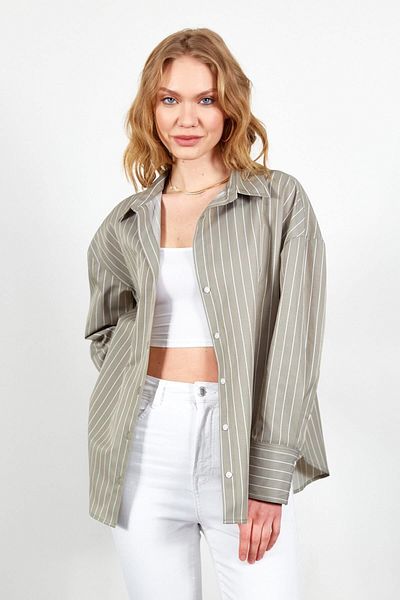 Manche Women's Striped Shirt| Olive MKS167430-01
