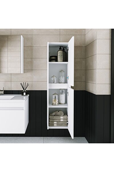 ROOMART Banos Banyo Bd2 Ayaksız 2 Kapaklı Mat Beyaz 130 X 35 Cm Banyo Boy Dolabı