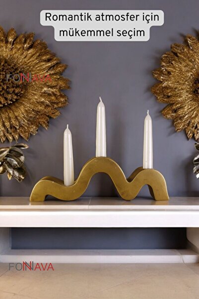Fonnava Şamdan Mumluk Dekoratif Mumluk Tealight Mumluk Altın Eskitme Renk Model 13