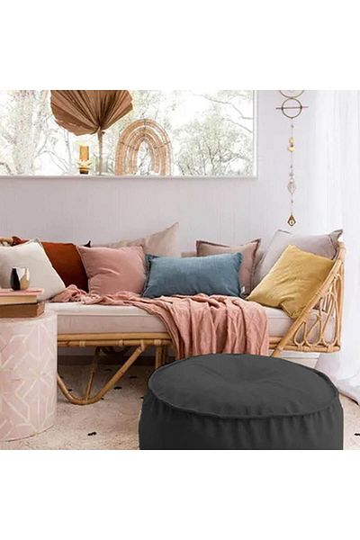 In House Round Decorative Linen Bean Bag - 70x25 cm - Dark Grey
