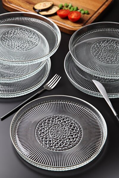 WuuQ 6' lı Cam Kek Pasta Servis Sunum Tabağı Seti - Gümüş Renk Lüx Kek Pasta ...