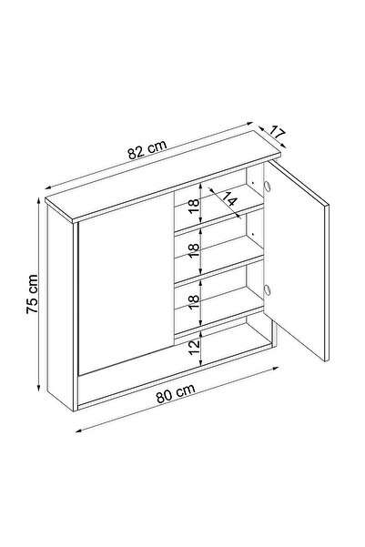 ROOMART Banos Banyo Kulpsuz 2 Kapaklı Mat Beyaz Mdf 82 Cm Aynalı Banyo Üst Dolabı