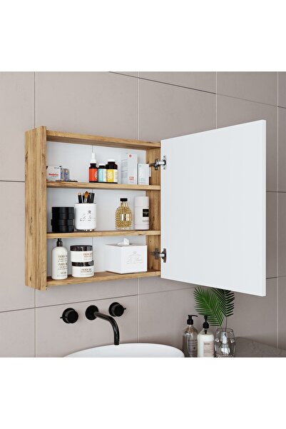 ROOMART Ad7 Kulpsuz Tek Kapaklı Ahşap-mat Beyaz Mdf 60 Cm Aynalı Banyo Üst Dolabı Banos1753