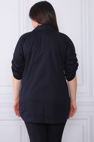 etselements Cămașă de damă bleumarin cu imprimeu fluture și elastic