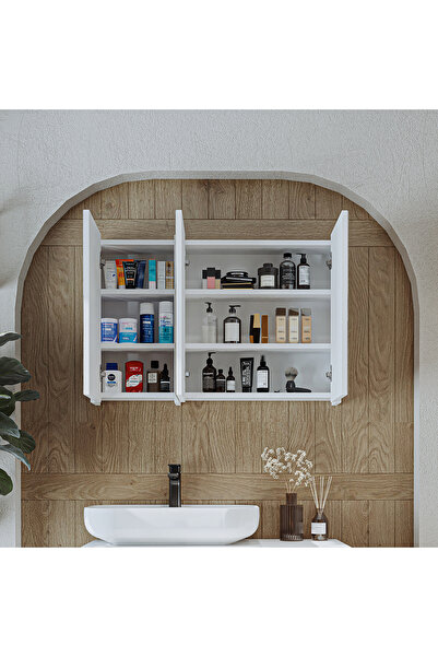 ROOMART Banyo Dolabı Kulpsuz 3 Kapaklı Mdf 90 Cm Aynalı Banyo Üst Dolabı