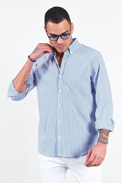 Manche Men's Striped Saks Seersucker Shirt - Me23s112237