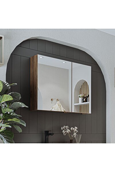 ROOMART Banyo Dolabı Kulpsuz 2 Kapaklı Mdf 75 Cm Aynalı Banyo Üst Dolabı