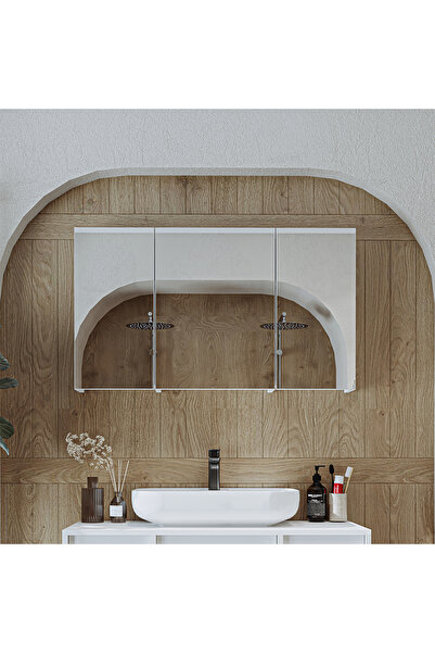 ROOMART Banyo Dolabı Kulpsuz 3 Kapaklı Mdf 105 Cm Aynalı Banyo Üst Dolabı