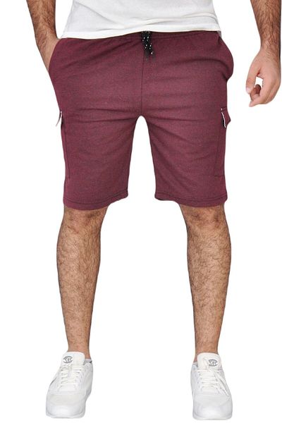 wingetstar Men's Burgundy Two Thread 85% Cotton 15% Polyester Comfortable Fit Casual Cargo Pocket Bermuda Shorts