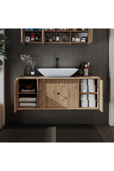ROOMART Gusto Ayaksız Lavabolu Mdf 120 cm Çekmeceli Banyo Dolabı