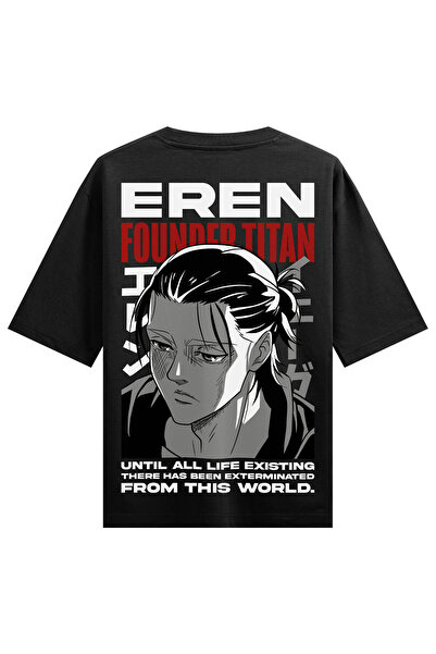 Freeyez Attack On Titan Eren Founder Titan Tricou oversize cu imprimeu pe spa...