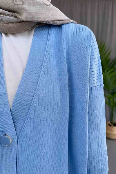 Ka Hijab Baby Blue Button Ribbed Mercerized Hijab Cardigan