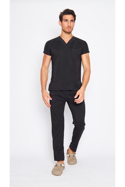 AVICEN'S Erkek Yarasa Kol Siyah Doktor ve Hemşire Üniforması Takım