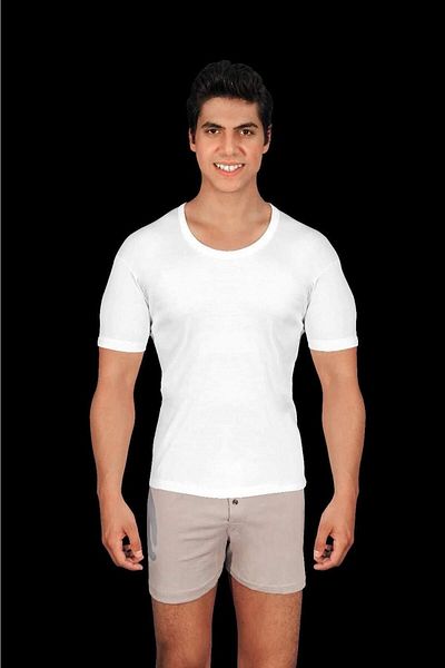 saac 100% Cotton Combed Ribbed Men's White Round Neck Short Sleeve Undershirt - 450