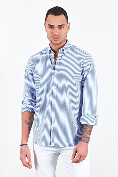 Manche Men's Striped Saks Seersucker Shirt - Me23s112237