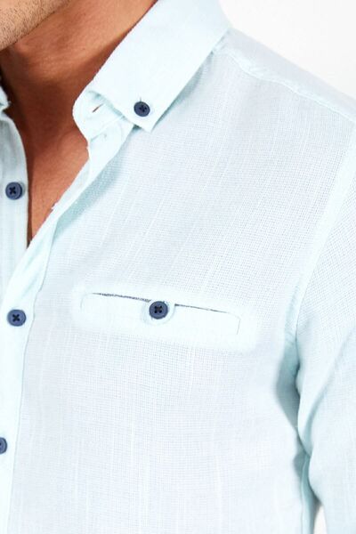 MAN EDITION Ανδρικό λινό πουκάμισο με μακρυμάνικο ψάθινο μέντα - Ee 111498 -1498