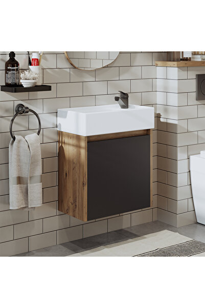 ROOMART Ayaksız Tek Kapaklı Lavabolu 50 Cm Banyo Dolabı 1958