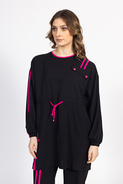 Ayda Triko Zero Collar Tunic-Belli Elastic Pants Bottom Top Suit