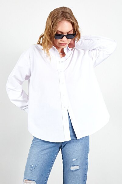 EDITION Λευκό γυναικείο πουκάμισο ποπλίνα με χαλαρή εφαρμογή | Συμπληρωματικό 100163867 -3867