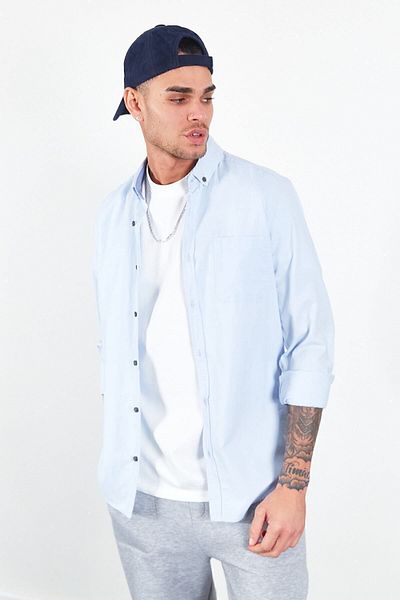Manche Ανδρικό πουκάμισο Oxford Blue Slim Fit - 100% βαμβάκι, γιακά με κουμπιά |   Me23s 116596 -6596
