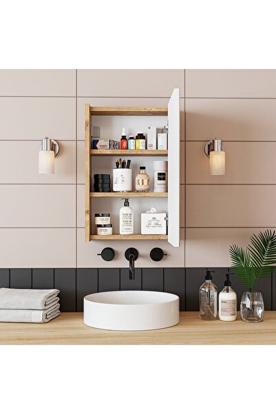 ROOMART Banos Banyo Kulpsuz Tek Kapaklı Atlantik-beyaz 40 Cm Mini Aynalı Banyo Üst Dolabı