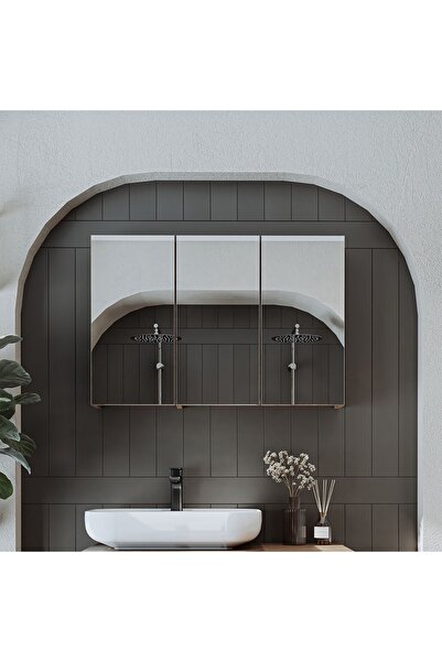 ROOMART Banyo Dolabı Kulpsuz 3 Kapaklı Mdf 90 Cm Aynalı Banyo Üst Dolabı