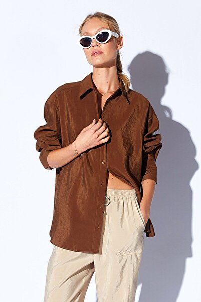 EDITION WOMAN Дамска риза с мека текстура и модална смес - кафе 9503