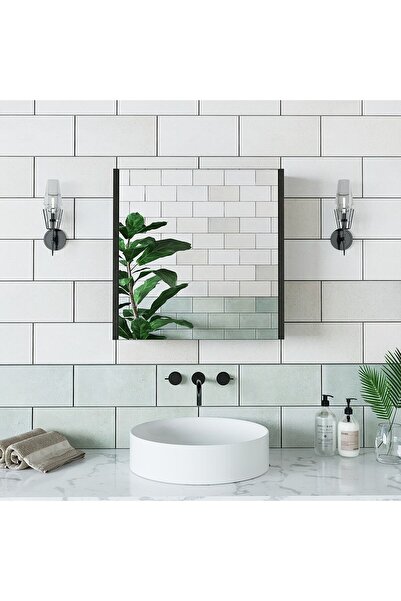 ROOMART Ad7 Kulpsuz Tek Kapaklı Ahşap Siyah Suntalam 60 Cm Aynalı Banyo Üst D...