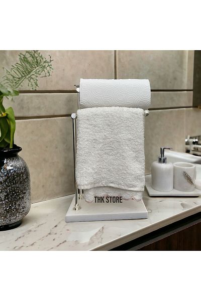 THK STORE Metal Bathroom Hand Towel Holder Paper Towel Holder Stand with Marble Legs