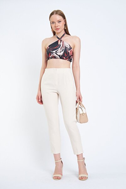 SIMO CLUB Kadın Yüksek Bel Pensli Havuç Kumaş Pantolon