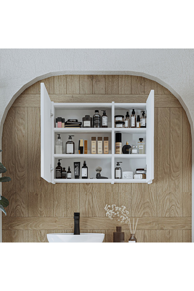 ROOMART Banyo Dolabı Kulpsuz 2 Kapaklı Mdf 75 Cm Aynalı Banyo Üst Dolabı