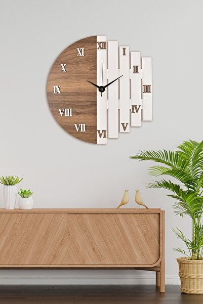 İnfigo Concept Ahşap Lazer Kesim Roma Rakamlı Ceviz-beyaz Saati 43 Cm - Roma ...