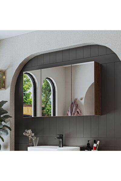 ROOMART Banyo Dolabı Kulpsuz 3 Kapaklı Mdf 105 Cm Aynalı Banyo Üst Dolabı