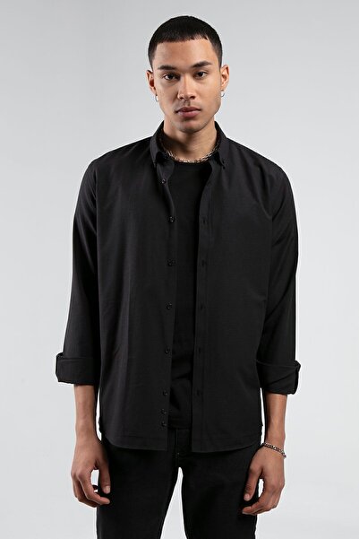 MAN EDITION Ανδρικό μαύρο πουκάμισο Oxford - Εύκολο σιδέρωμα, τυπική εφαρμογή...