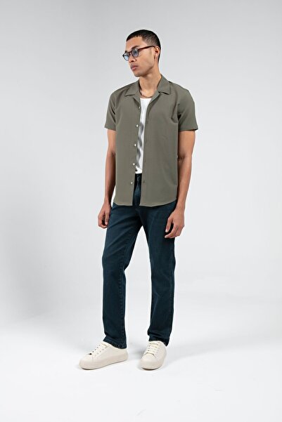 MAN EDITION Мъжка лятна риза с яка Apache в цвят каки - Ee1007927-7927