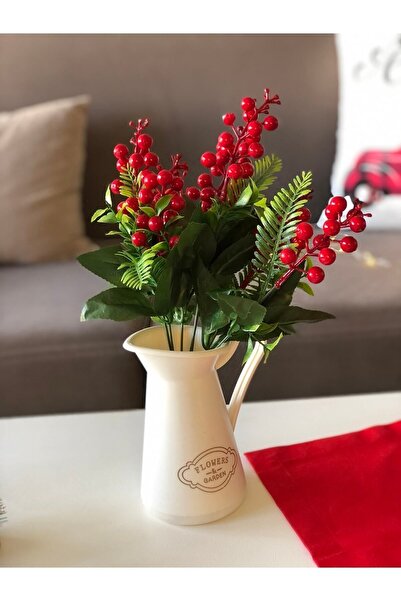Ayd Home Yılbaşı Çiçeği Vazosuz Yapay Kokina 1.kalite Yeniyıl Masa Süs Kırmızı Demet Çiçek Noel 5 Dal Newyear