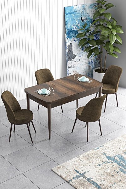 Canisa Han Serisi 70x114 Açılabilir Mdf Mutfak Masası Takımı Barok Desen Masa...