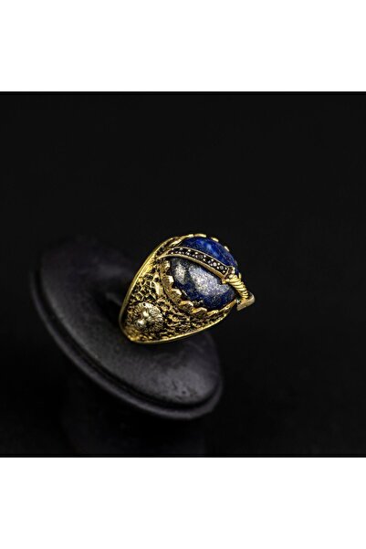 GIBYJEWEL Taş Üzeri Kılıç Detaylı Lapis Lazuli Taşlı 925 Ayar Gümüş Erkek Yüzük-babalar Günü Hediye