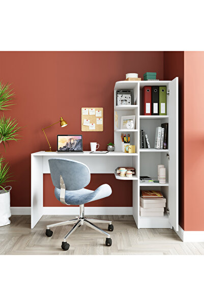 ROOMART ROMA RAFLI ÇALIŞMA MASASI , ÇALIŞMA OFİS MASASI SAĞ DOLAP MAT BEYAZ