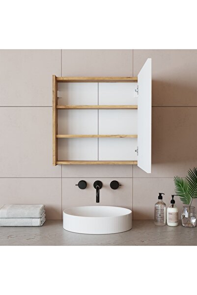 ROOMART Ad7 Kulpsuz Tek Kapaklı Ahşap-mat Beyaz Mdf 60 Cm Aynalı Banyo Üst Dolabı Banos1753