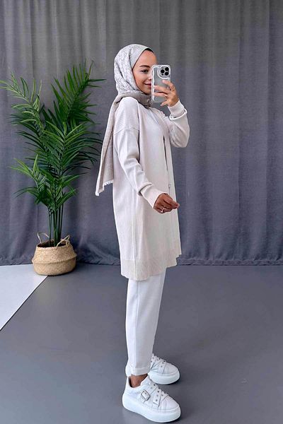 Ka Hijab Mercerized Hijab Cardigan with Stone Color Button Ribbon