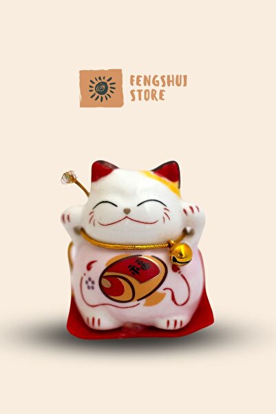 Feng Shui Store Seramik Pembe Maneki Neko Şans Kedisi Feng Shui Geleneksel De...