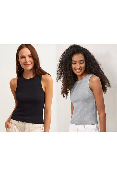 DryMod Ribbed Halter Neck Women's Knitted Athlete T-Shirt - Pack of 2