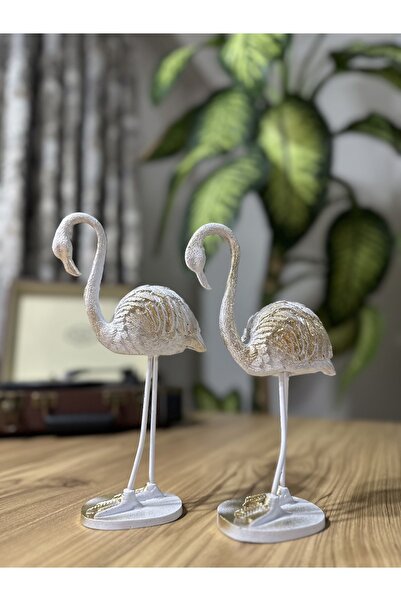migasan 2'li Şık Dekoratif Flamingo Beyaz Renk Dekor Obje Dekorasyon
