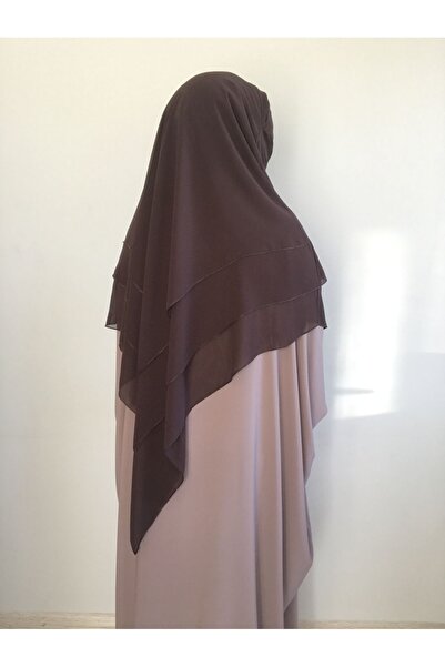 MERVERA Σουφλέ Φουλάρι Khimar Hijab με Πέπλο, Τρίπτυχο Σιφόν Bitter Brown