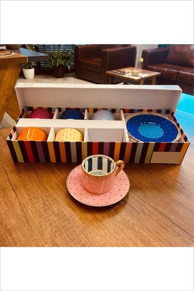 Kosova Ayhomee Bone China 6'lı Tabaklı Lüx Porselen Kahve & Espresso Fincan Takımı 12 Parça 90 Cc