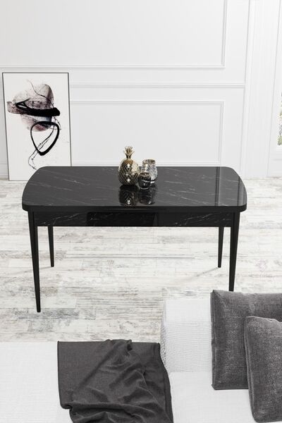 Canisa Concept Rio Serisi, 80x132 Açılabilir Siyah Mermer Desenli Mutfak Masası