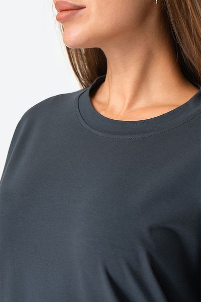Happy Fox Tricou supradimensionat din bumbac gri pentru damă - decolteu în U, potrivire confortabilă