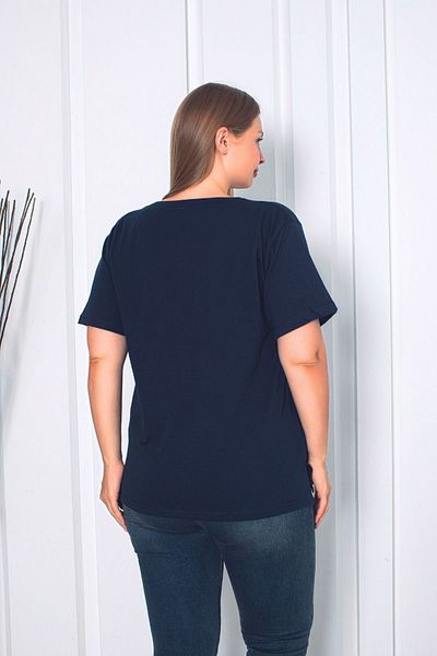 Orly More V-Neck Slit Cotton Large Size Women's T-shirt